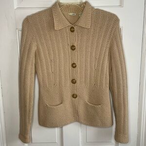 Cozy knit Odille Anthropologie beige tan 100% merino wool cardigan size M